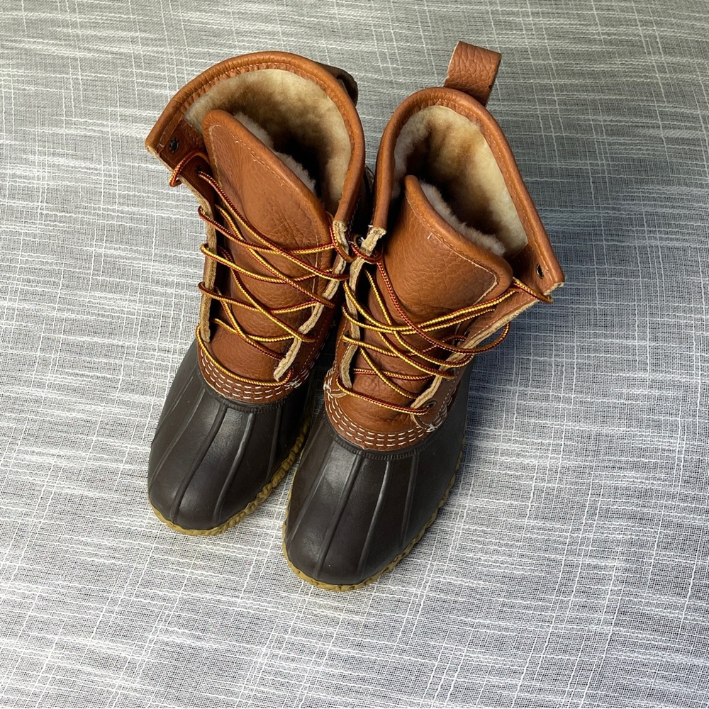 LL Bean Shearling Lined Bean Boots Women’s 6 Made in USA Brown New Without Box